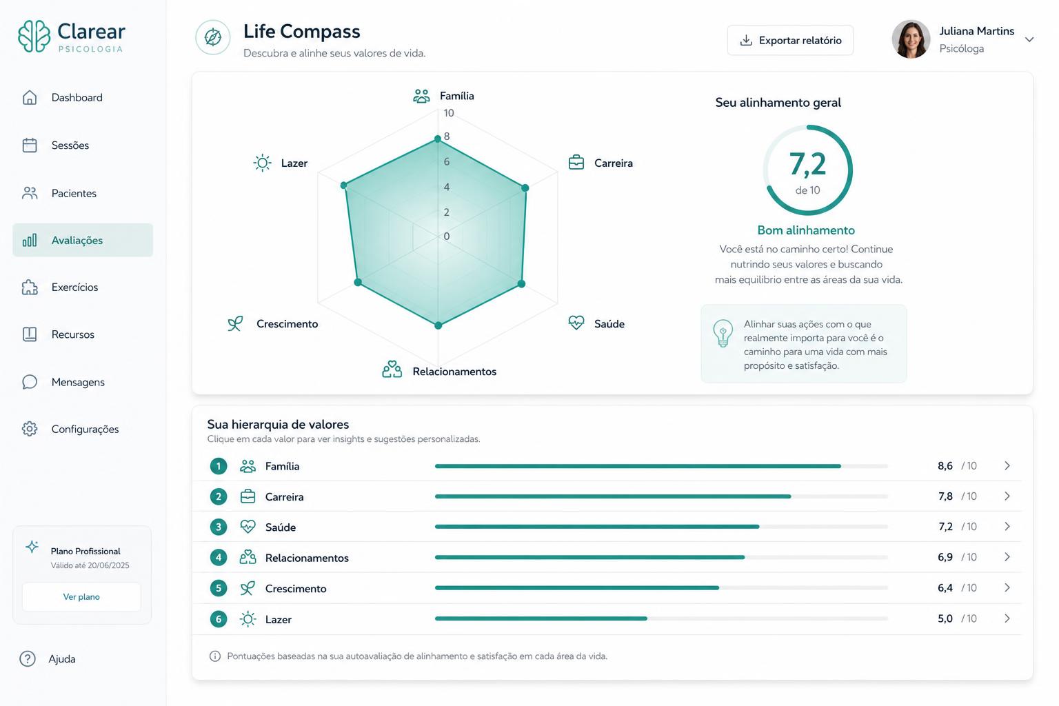 Exemplo de gráfico da ferramenta Life Compass